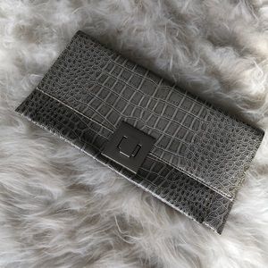 Grey faux croc clutch
